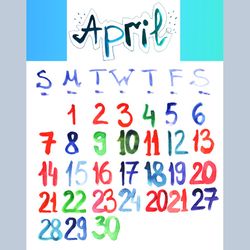April 2024 watercolor lettering cozy doodle calendar | April 2024 cute colorful painted calendar (sketch style)
