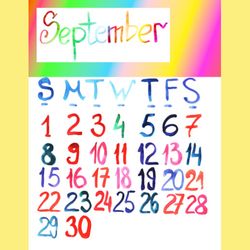 September 2024 watercolor lettering bright calendar | September 2024 colorful painted calendar (sketch style)