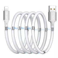 magnetic coiled iphone charger cable, fast charging cord for iphone 14 13 12 11, durable & flexible design