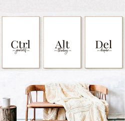 Ctrl Alt Del Sign Set of 3 Prints Motivational Quotes Wall Art Printable Motivational Poster Modern Quotes Art Print