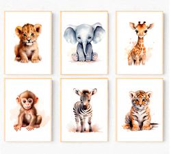 Safari Nursery Decor Safari Animal Prints Set of 6 Baby Animal Prints Nursery Wall Art Baby Room Decor Nursery Printable