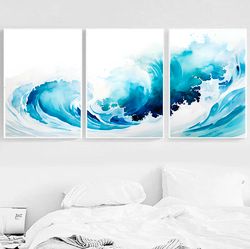 Wave Watercolor Art Print Waves Wall Art Decor Set of 3 Ocean Print Watercolor Painting Print Ocean Wall Art Printable