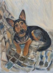 Dog portrait oil painting original on canvas on cardboard petty artwork