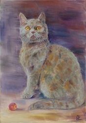 Grey cat oil painting on canvas animal art