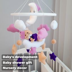 Baby Crib Mobile Teddy Bear, Nursery Mobile, Baby Mobile Girl, Cot Mobile, Baby Shower Gift, Nursery Decor