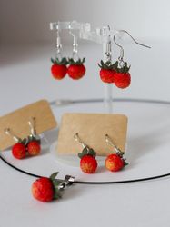 Pendant and earrings with strawberries Unusual gift Summer jewelry