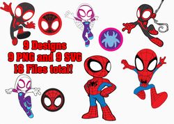 Spidey and his Amazing Friends Clipart PNG Layered SVG Cricut Spiderman Miles Morales Ghost Spider