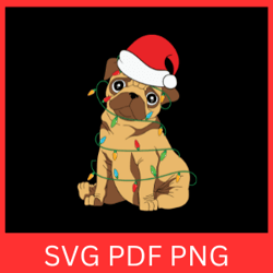 Merry Christmas Cute Dog Svg, Cute Pug Christmas Svg, Cute Pug With Santa Hat Svg, Pugmas Svg, Bah Hum Pug Svg