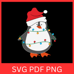 Cute Penguin Pajama Svg, Christmas Svg, Cute Penguin Svg, Christmas Lights Svg, Christmas Penguins Clipart Svg,