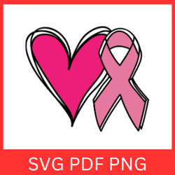 Heart Pink Ribbon Svg, Breast Cancer Awareness Heart SVG, Cancer SVG, Breast Cancer SVG, Awareness Ribbon Svg