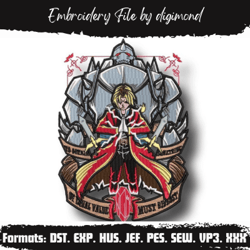 Fullmetal Alchemist Embroidery design file. Anime embroidery pattern. 4.8/ 5,8 /6,8 /7,8/8.8 in. Digital design download