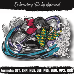 GIYU TOMIOKA/ Anime Embroidery Design/ Anime design/ Kimetsu no Yaiba