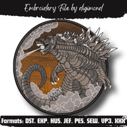 Godzilla 2 Embroidery Designs File, Machine Embroidery Designs, Embroidery