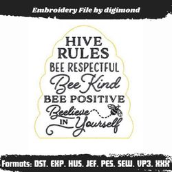 HIVE RULES - Embroidered Wall Art Embroidery Design- Machine Embroidery design Style Download