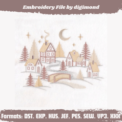 Cozy Winter Village Embroidered Wall Art Embroidery Design- Machine Embroidery design Style Download