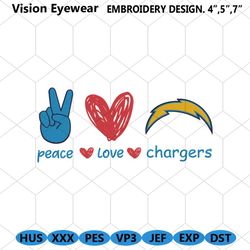Peace Love Los Angeles Chargers Embroidery Design File Download