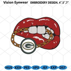 Green Bay Packers Inspired Lips Embroidery Design Download