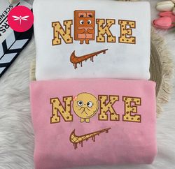 Nike Couple Pancake And Chocolate Embroidery Hoodie, Cute Couple Nike Embroidery Sweater, Disney Movie NikeCP18