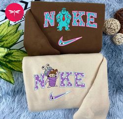 Nike Couple Sully And Boo Embroidery Hoodie, Monsters Couple Couple Embroidery Sweater, Disney Movie Nike CP24