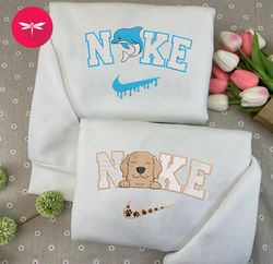 Nike Couple Dogs And Dolphin Embroidery Hoodie, Animal Couple Couple Embroidery Sweater, Disney Movie Nike CP27