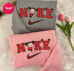 Nike Couple Pucca and Garu Embroidered Sweatshirt, Puca Couple Crewneck Embroidered, Movie Nike Shirt CP04