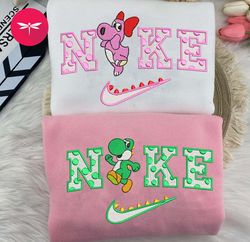 Nike Couple Yoshi and Birdo Embroidered Sweatshirt, The Mario Couple Crewneck Embroidered, Disney Movie Nike Shirt CP14