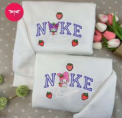Nike Melody And Kuromi Embroidered Sweatshirt, Cartoon Couple Crewneck Embroidered, Nike Shirt CP38