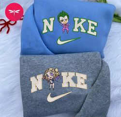 Nike Joker And Harley Quinn Embroidery Hoodie, Marvel Couple Nike Embroidery Sweater, DC Movie Nike Embroidery CP42