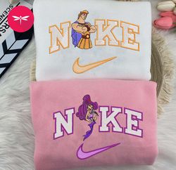 Nike Hercules and Megara Embroidered Hoodie, Couple Nike Embroidered Sweater, Disney Movie Nike Embroidered Hoodie CP54