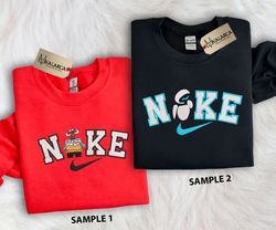 Nike Custom Couple Embroidered Sweatshirt, Wall-e And Eve Embroidererd Sweatshirt, Matching Couple Embroidered Hoodie