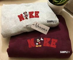 Nike Custom Couple Embroidered Sweatshirt, Mickey And Minnie Embroidererd Sweatshirt, Matching Couple Embroidered Hoodie