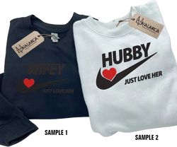Nike Custom Couple Embroidered Sweatshirt, Nike Wife And Hubby Embroidererd Sweatshirt, Matching Couple Embroidered