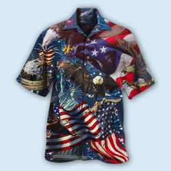 4th Of July Short Sleeve Shirt America Eagle Victory Love Aloha Button Up Shirt
