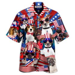 4th Of July Short Sleeve Shirt Dogs Patriotic America Aloha Button Up Shirt