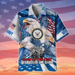 4th Of July Short Sleeve Shirt USA Flag Home Of The Free Navy Patriotic Casual Button Up Aloha Shirt