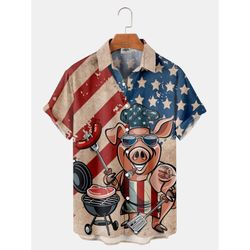 4th Of July Independence Day Flag And BBQ Pig 2 Tropical Shirt Summer Beach Patriotic Aloha Shirt