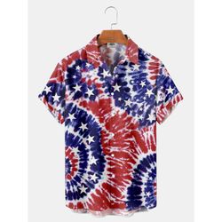 4th Of July Independence USA Flag Tie-Dye Star Tropical Shirt Summer Beach Patriotic Aloha Shirt