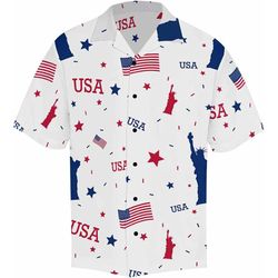 4th Of July Patriotic American Flags Aloha  Summer Graphic Prints Button Up Shirt.jpg