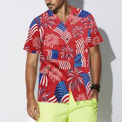 4th Of July Patriotic American Flags Red Aloha  Summer Graphic Prints Button Up Shirt.jpg