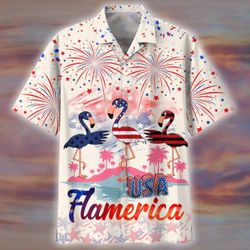 4th Of July Usa Flamerica Flamingo Tropical Shirt Summer Beach Flamingo Aloha Shirt