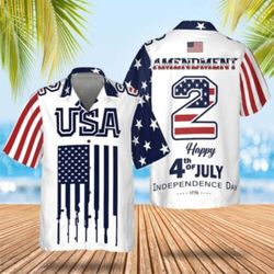 Amendment 4th Of July Patriotic American Flags Aloha  Summer Graphic Prints Button Up Shirt.jpg