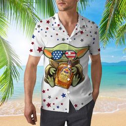 Baby Yoda 4th Of July Patriotic American Flags Aloha  Summer Graphic Prints Button Up Shirt.jpg