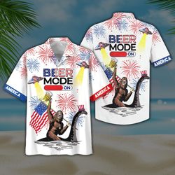 Bigfoot Beer Mode On 4th Of July Patriotic American Flags Aloha  Summer Graphic Prints Button Up Shirt.jpg