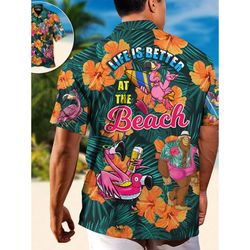 Bigfoot Flamingo Tropical Shirt Summer Beach Flamingo Aloha Shirt