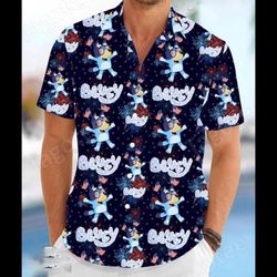 Bluey Firework 4th Of July Patriotic American Flags Aloha  Summer Graphic Prints Button Up Shirt.jpg