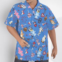 Bluey Fireworks 4th Of July Patriotic American Flags Aloha  Summer Graphic Prints Button Up Shirt.jpg
