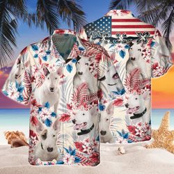 Bull Terrier 4th Of July Patriotic American Flags Aloha  Summer Graphic Prints Button Up Shirt.jpg
