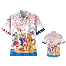 Cats 4th Of July Patriotic American Flags Aloha  Summer Graphic Prints Button Up Shirt.jpg