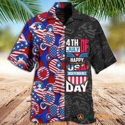 Cool 4th Of July Patriotic American Flags Aloha  Summer Graphic Prints Button Up Shirt.jpg