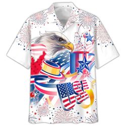 Cool Eagle USA 4th Of July Patriotic American Flags Aloha  Summer Graphic Prints Button Up Shirt.jpg